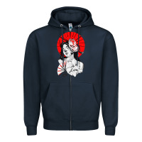 Navy japanese geisha samurai fox mask red sun Zipper Hoodie - tuanDangUi