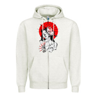 Oatmeal Heather japanese geisha samurai fox mask red sun Zipper Hoodie - tuanDangUi