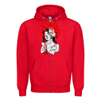 Red japanese geisha samurai fox mask red sun Zipper Hoodie - tuanDangUi