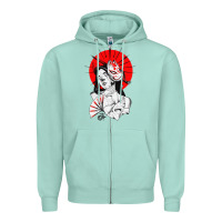 Seafoam japanese geisha samurai fox mask red sun Zipper Hoodie - tuanDangUi