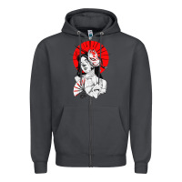 Smoke japanese geisha samurai fox mask red sun Zipper Hoodie - tuanDangUi