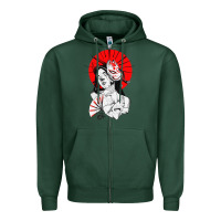Sports Green japanese geisha samurai fox mask red sun Zipper Hoodie - tuanDangUi