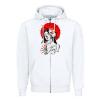 White japanese geisha samurai fox mask red sun Zipper Hoodie - tuanDangUi