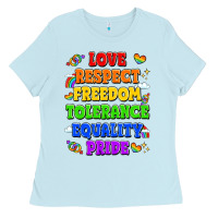 Baby Blue love respect freedom tolerance equality pride Ladies Tee - LillyAllenDesigns
