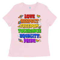Bubblegum Pink love respect freedom tolerance equality pride Ladies Tee - LillyAllenDesigns