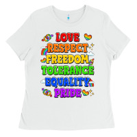 White love respect freedom tolerance equality pride Ladies Tee - LillyAllenDesigns