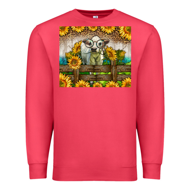 Western Charolais Heifer With Sunflowers Premium Sweatshirt by LillyAllenDesigns | Teevron