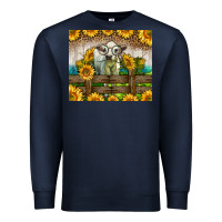 Navy Western Charolais Heifer With Sunflowers Premium Sweatshirt - LillyAllenDesigns