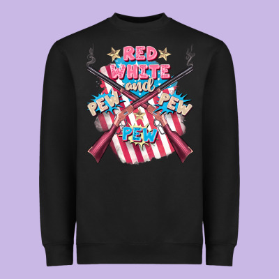 Red White And Pew Pew Pew Heavyweight Sweatshirt Designed By Fadigitalartstudio