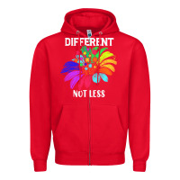 Red Different Not Less Daisy Autism Puzzle Zipper Hoodie - CowhideDigitalArt