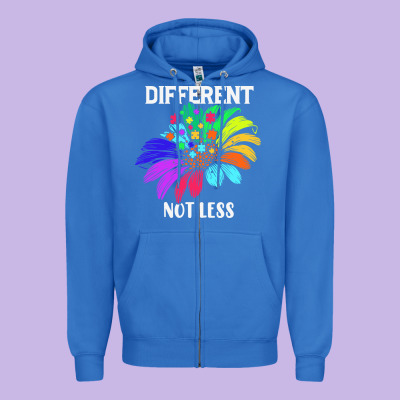 Different Not Less Daisy Autism Puzzle Zipper Hoodie Designed By Cowhidedigitalart