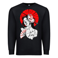 Japanese Geisha Samurai Fox Mask Red Sun Premium Sweatshirt | Teevron