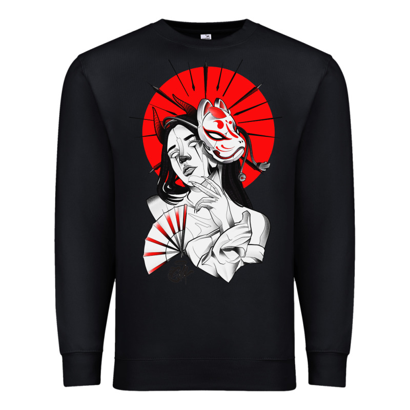 Japanese Geisha Samurai Fox Mask Red Sun Premium Sweatshirt by tuanDangUi | Teevron