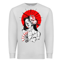 Dove Grey japanese geisha samurai fox mask red sun Premium Sweatshirt - tuanDangUi