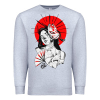 Heather Grey japanese geisha samurai fox mask red sun Premium Sweatshirt - tuanDangUi