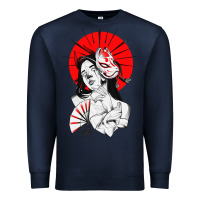 Navy japanese geisha samurai fox mask red sun Premium Sweatshirt - tuanDangUi
