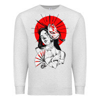 Oatmeal Heather japanese geisha samurai fox mask red sun Premium Sweatshirt - tuanDangUi