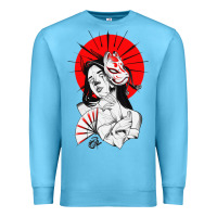 Ocean Blue japanese geisha samurai fox mask red sun Premium Sweatshirt - tuanDangUi