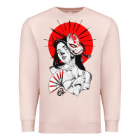 Pale Pink japanese geisha samurai fox mask red sun Premium Sweatshirt - tuanDangUi