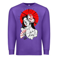 Purple japanese geisha samurai fox mask red sun Premium Sweatshirt - tuanDangUi