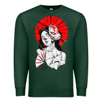 Sports Green japanese geisha samurai fox mask red sun Premium Sweatshirt - tuanDangUi