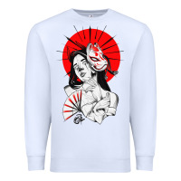 White japanese geisha samurai fox mask red sun Premium Sweatshirt - tuanDangUi