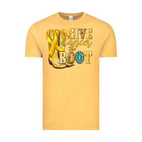 Vintage Mustard Give Cancer the boot Childhood Cancer Vintage Tee - NancyCooperArtShop