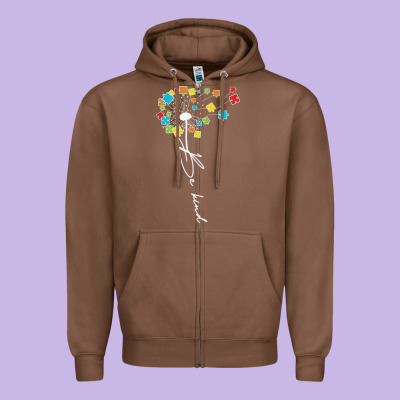 Dandelion Autism Puzzle Be Kind Zipper Hoodie Designed By Cowhidedigitalart