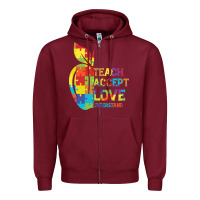 Burgundy Autism Teach Accept Understand Love Zipper Hoodie - CowhideDigitalArt