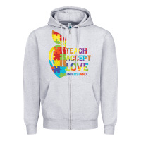 Heather Grey Autism Teach Accept Understand Love Zipper Hoodie - CowhideDigitalArt