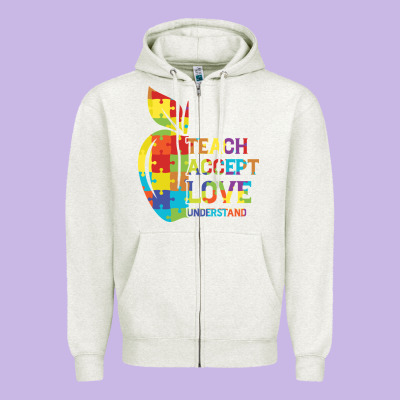Autism Teach Accept Understand Love Zipper Hoodie Designed By Cowhidedigitalart