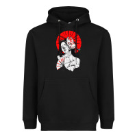 Black japanese geisha samurai fox mask red sun Heavyweight Hoodie - tuanDangUi