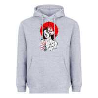 Heather Grey japanese geisha samurai fox mask red sun Heavyweight Hoodie - tuanDangUi