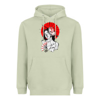 Matcha japanese geisha samurai fox mask red sun Heavyweight Hoodie - tuanDangUi