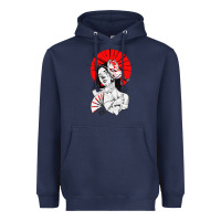 Japanese Geisha Samurai Fox Mask Red Sun Heavyweight Hoodie | Teevron