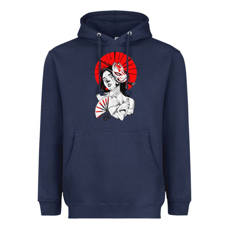 Japanese Geisha Samurai Fox Mask Red Sun Heavyweight Hoodie by tuanDangUi | Teevron