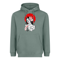 Sage japanese geisha samurai fox mask red sun Heavyweight Hoodie - tuanDangUi