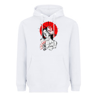 White japanese geisha samurai fox mask red sun Heavyweight Hoodie - tuanDangUi