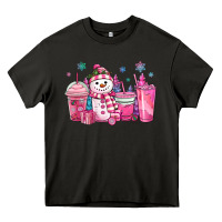 Asphalt pink christmas snowman coffee cups Heavy Core Tee - MaliasSmallBusiness