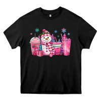 Black pink christmas snowman coffee cups Heavy Core Tee - MaliasSmallBusiness