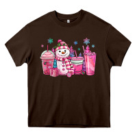 Chocolate Brown pink christmas snowman coffee cups Heavy Core Tee - MaliasSmallBusiness