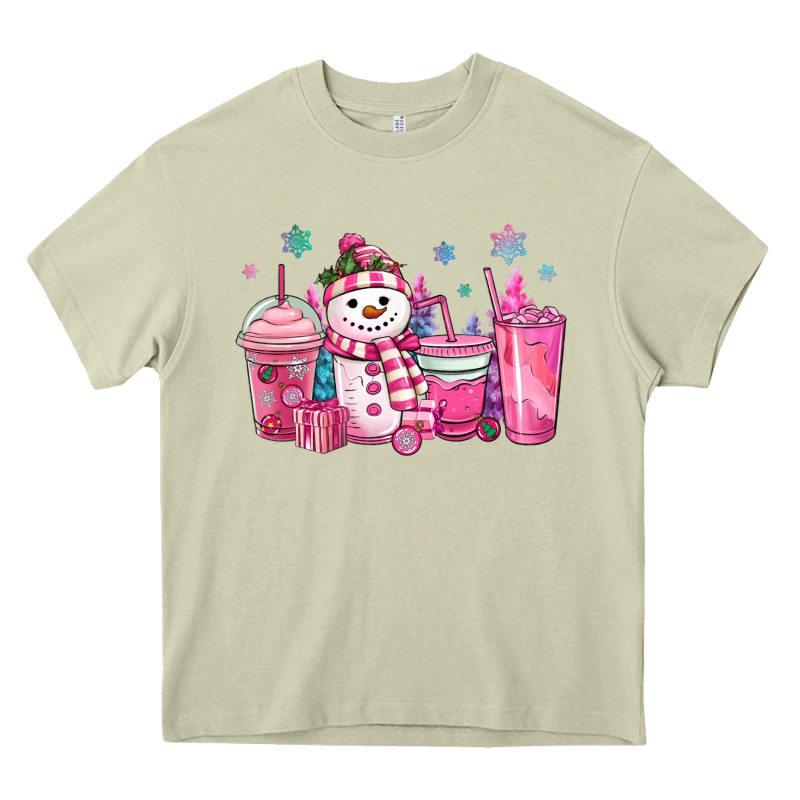 Pink Christmas Snowman Coffee Cups Heavy Core Tee by MaliasSmallBusiness | Teevron