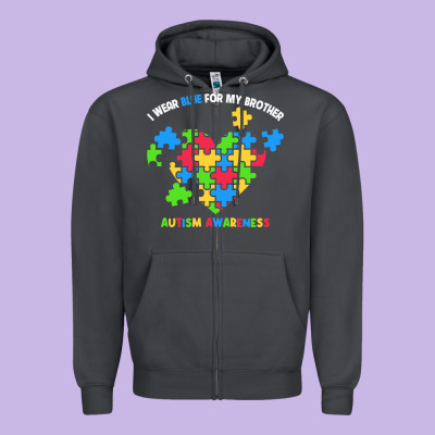 Wear Blue For My Brother Autism Zipper Hoodie Designed By Cowhidedigitalart