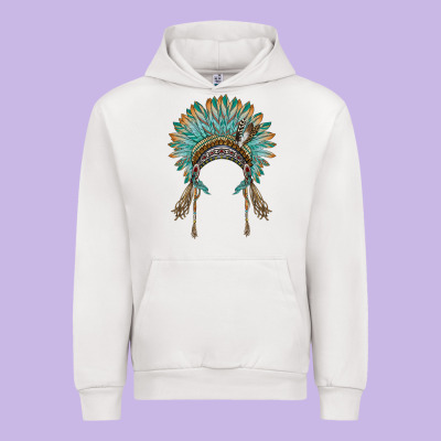 Native American Headdress Turquise Urban Hoodie Designed By Barkaloodesign