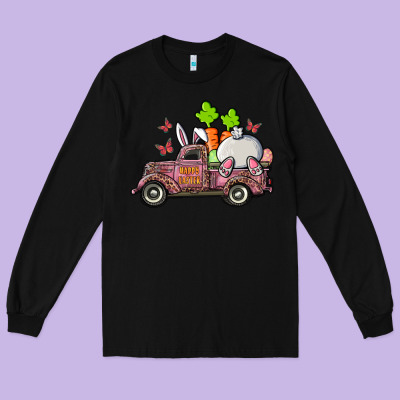 Happy Easter Pink Truck With Bunny Long Sleeve Tee Designed By Ranaportraitstore