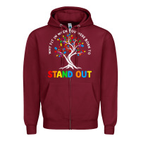 Burgundy Why Fit In Autism Awareness Zipper Hoodie - CowhideDigitalArt