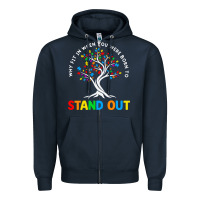 Navy Why Fit In Autism Awareness Zipper Hoodie - CowhideDigitalArt