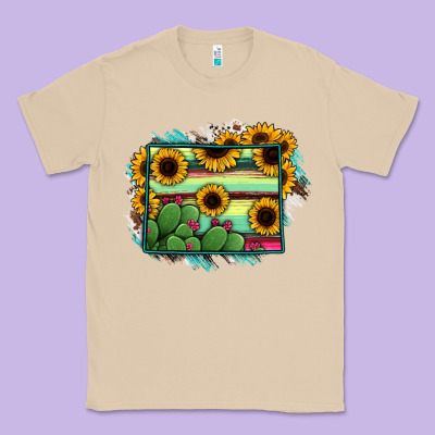 Wyoming Map Sunflower Cactus Serape Classic Tee Designed By Ranaportraitstore