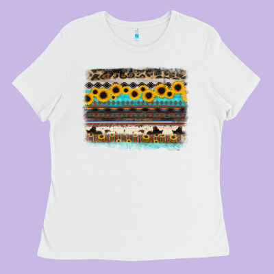 Sunflower Aztec Serape Cowhide Background Ladies Tee Designed By Ranaportraitstore