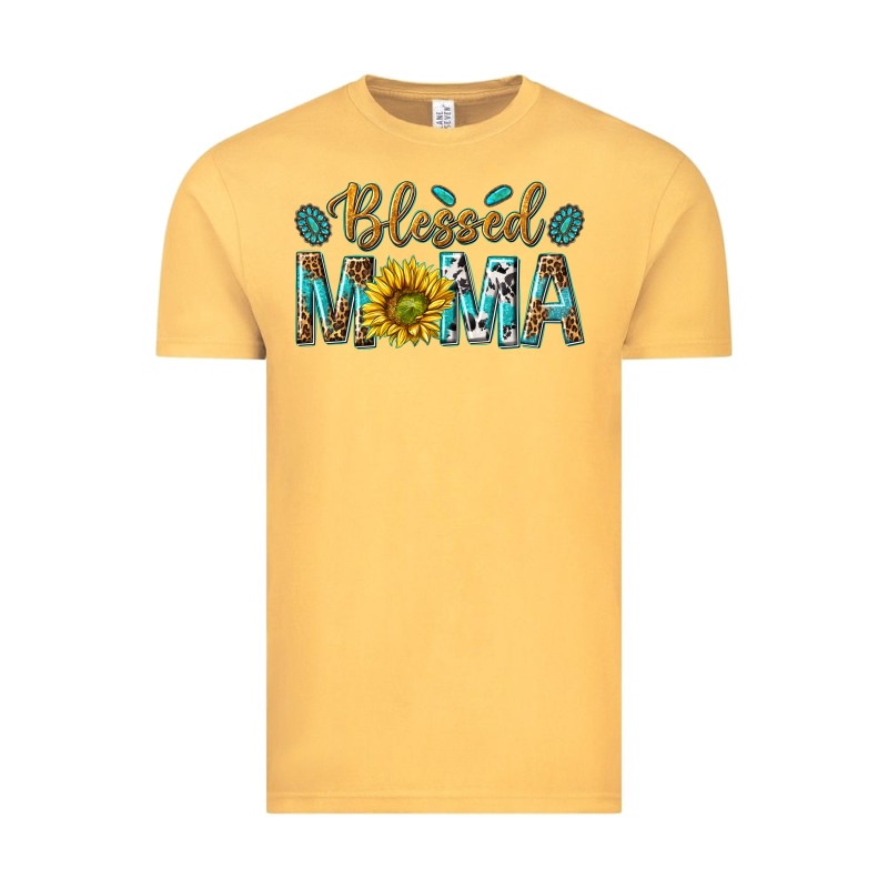 Western Blessed Mama With Leopard And Sunflower Vintage Tee by texasbilliewilder | Teevron